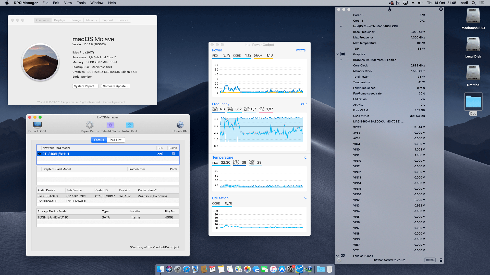 Success Hackintosh macOS Mojave 10.14.6 Build 18G103 in MSI MAG B460M Bazooka + Intel Core i5 10400F + Biostar RX 560